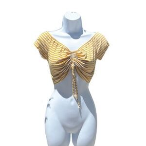 Ambiance Yellow and White Striped Crop Top - Size Small